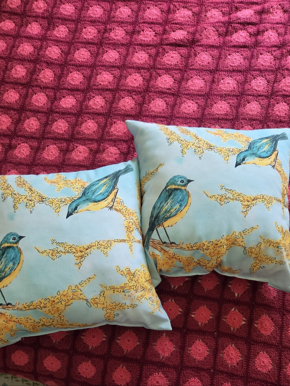 Decorative Blue and Yellow Bird Throw Pillow - Accent Cushion